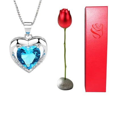 Infinity Heart Necklace with Rose Gift Box